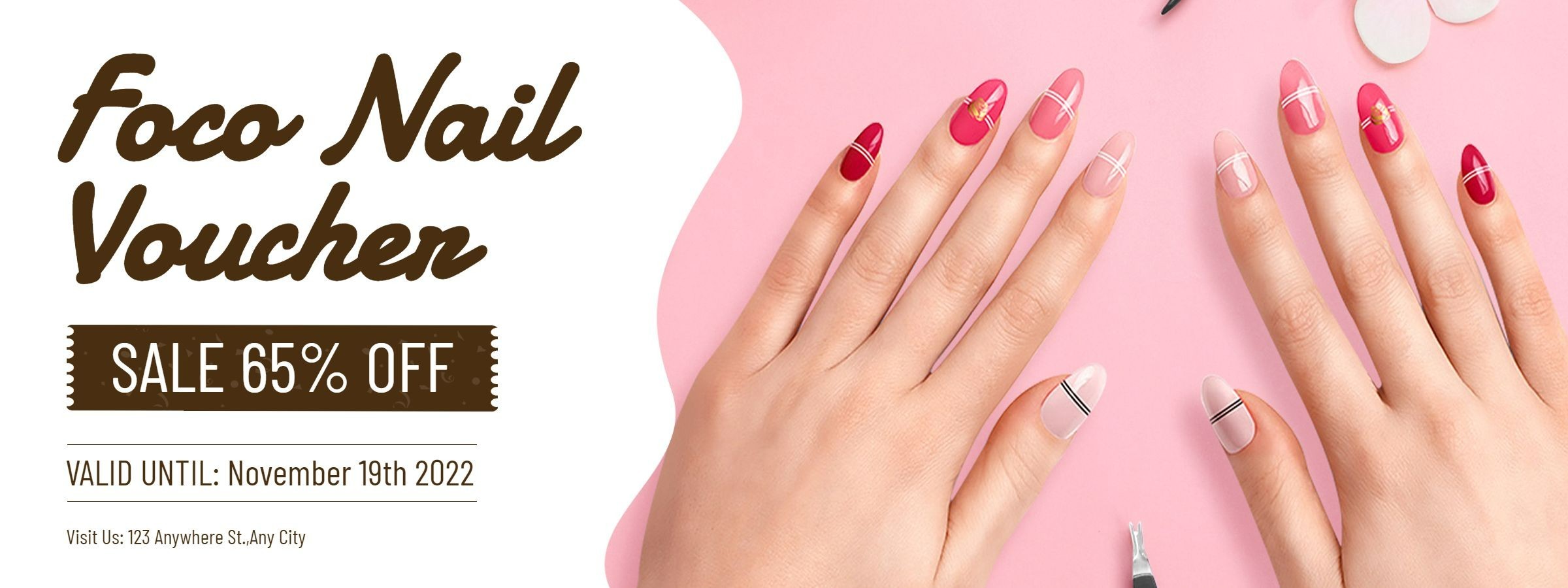 Simple Brown Geometry Frame Nail Service Discount Coupon