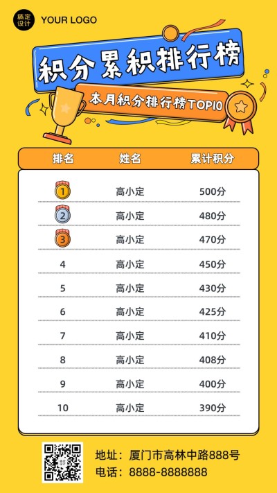 排行榜每月积分累计表彰手机海报