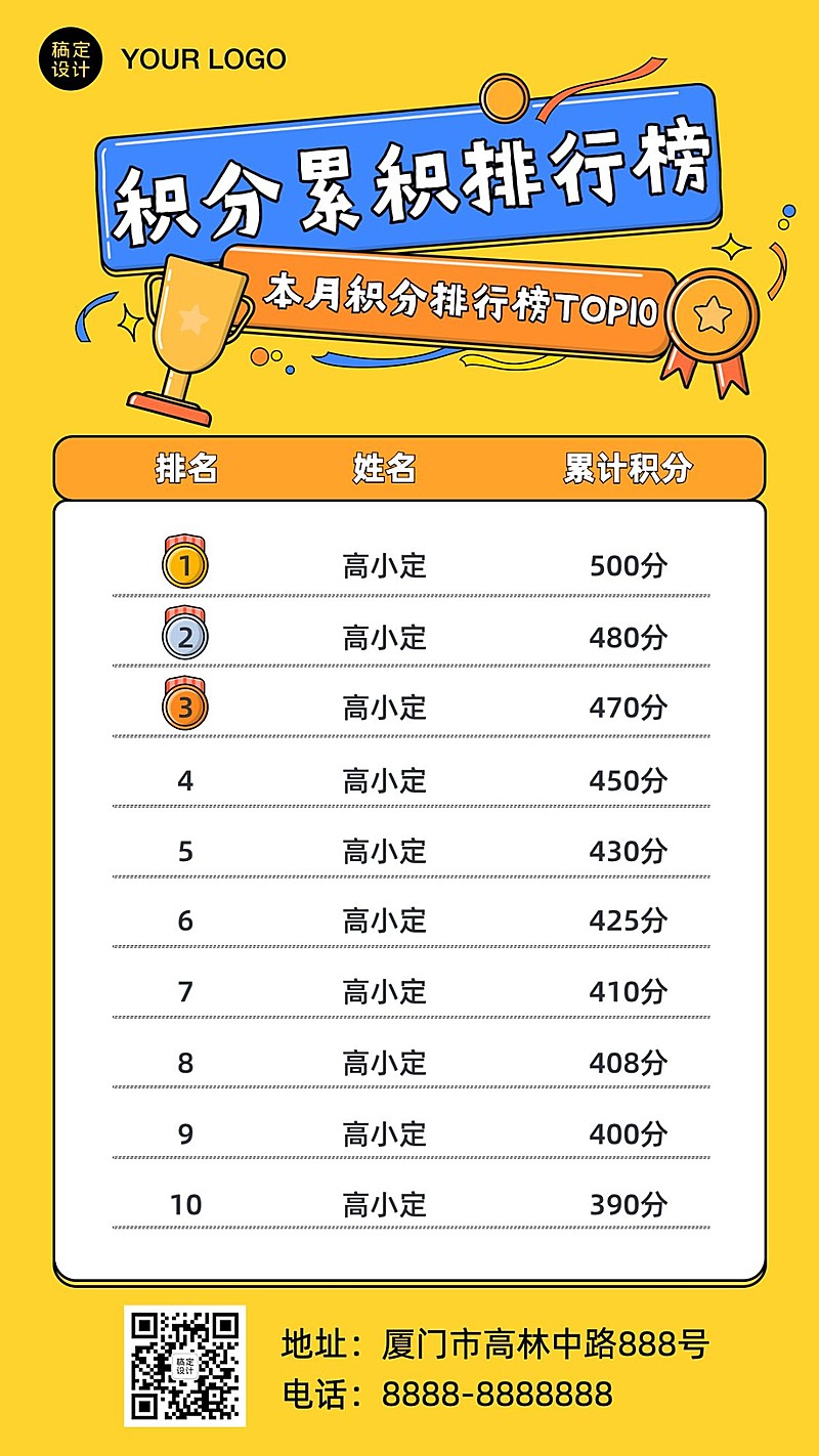 排行榜每月积分活动累计表彰手机海报