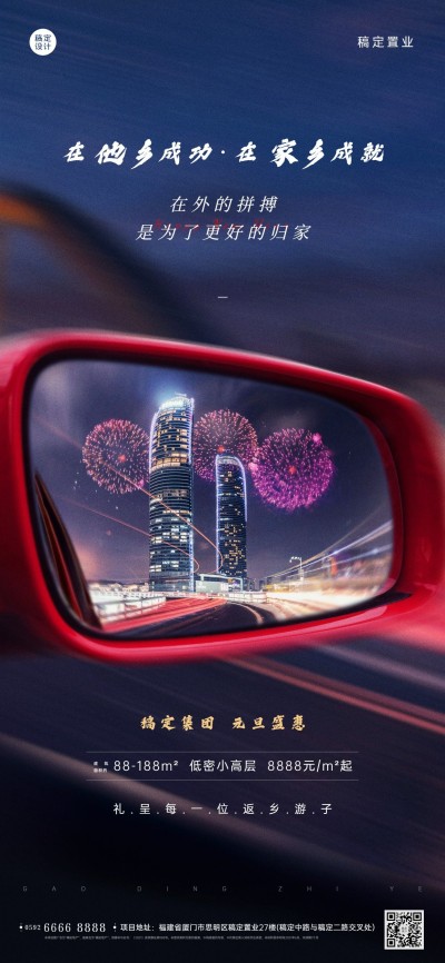 元旦房地产营销祝福后视镜海报
