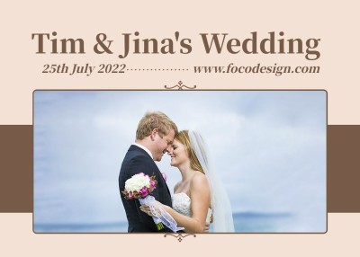 Simple Brown Rectangle Frame Couple Wedding Card