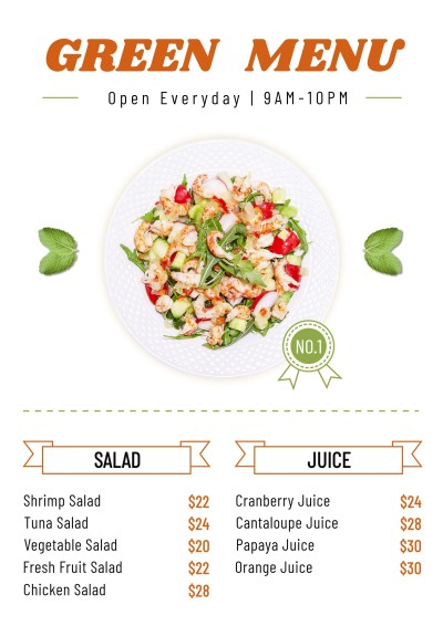 Simple Silk Ribbon Frame Healthy Light Food Restaurant Salad Menu