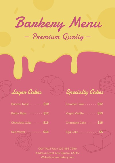 Fashion Color Block Decorate Hand Painted Bread Bakery Shop Menu