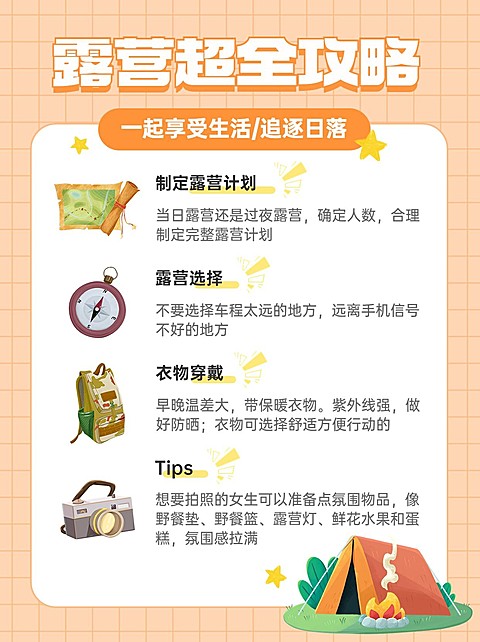 户外露营攻略科普小红书配图