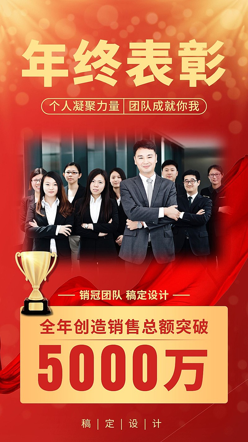 年终奖杯喜报表彰销售额突破