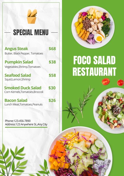Restaurant Healthy Dining Food Menu