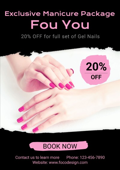 Fashion Pink Brush Pattern Nail Manicure Promotion Poster
