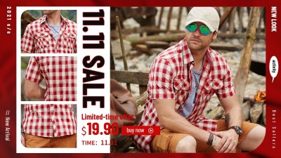 双11服装男装跨境电商海报banner