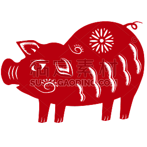 红色猪十二生肖贴纸 