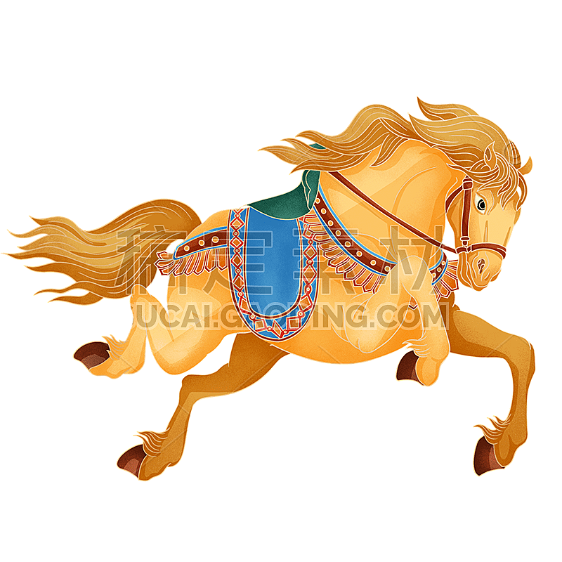 国风-古代骑马人物元素贴纸-金色马