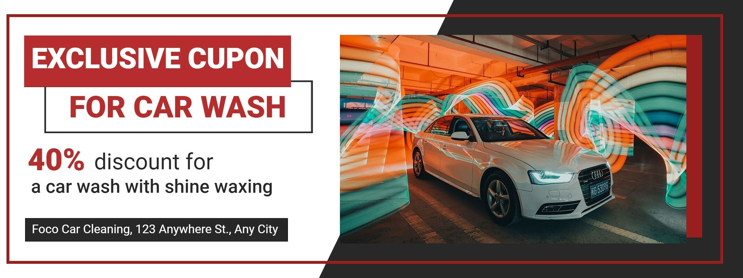 Simple Red Rectangle Frame Car Wash Services Discount Coupon