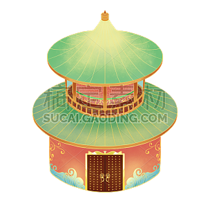 手绘-中国风传统建筑贴纸-圆坛