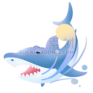 扁平-海洋日元素贴纸-鲨鱼