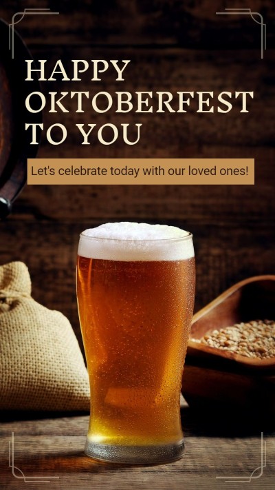 Simple Rectangle Frame Oktoberfest Greeting Text Beer Illustration Instagram Story