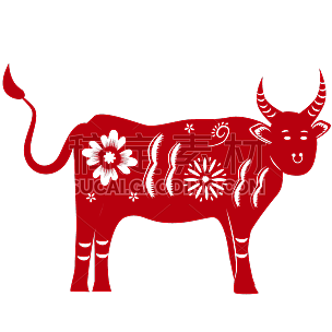 牛十二生肖红色动物贴纸 