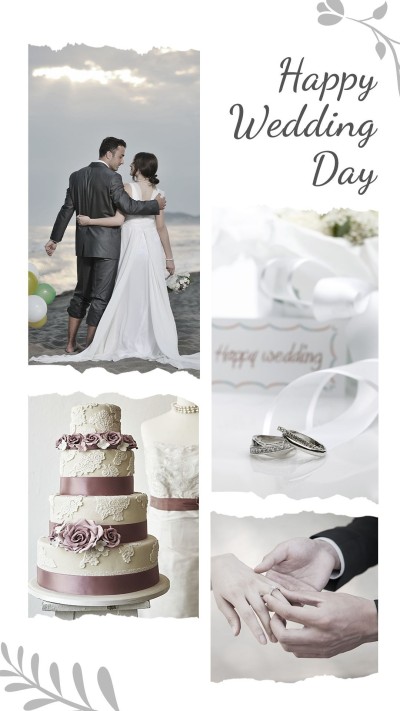 Simple Paper Tearing Frame Leaf Decorate Wedding Photos Instagram Story