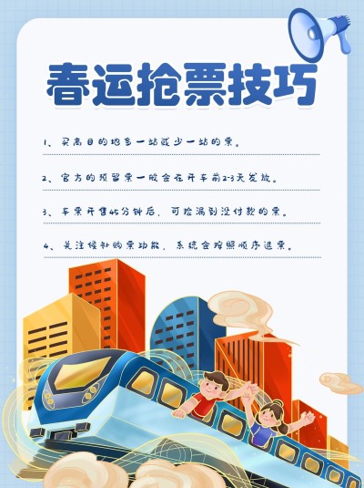 创意手绘风春节春运抢票技巧小红书封面配图