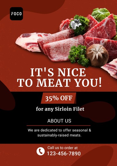 Simple Color Block Steak Meat Sale Promo Poster