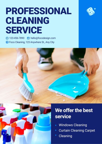 Simple Blue Rectangle Pattern Professional Cleaning Service Promo Sale  Poster