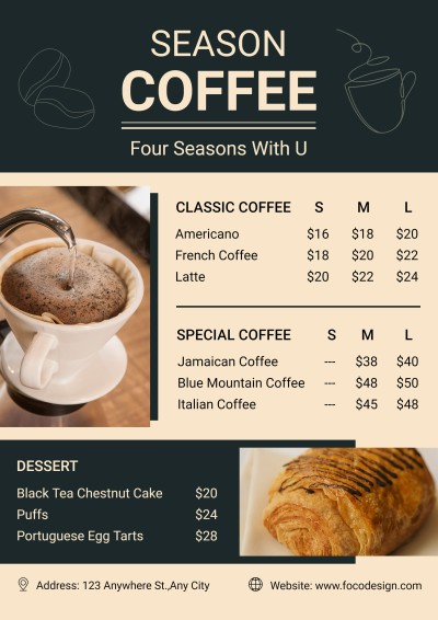 Fashioh Hand Painted Pattern Cofee And Bakery Pastry Sale Menu