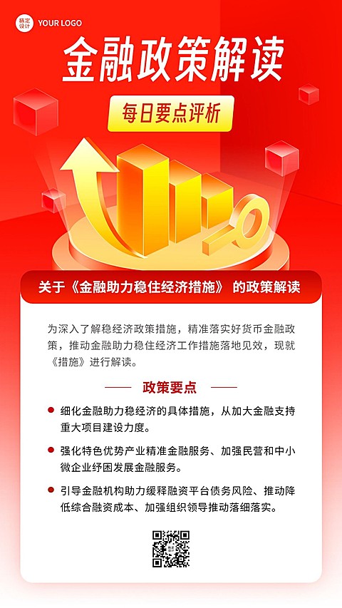 金融政策解读行业资讯2.5D手机海报