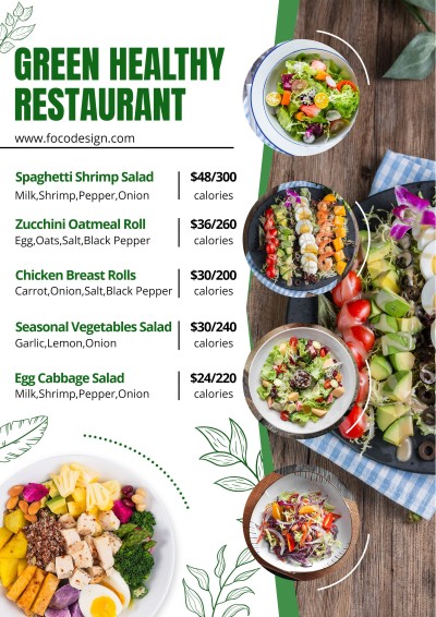 Healthy Food Restaurant Dinning Salad Bar Menu