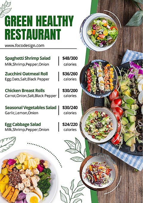 Healthy Food Restaurant Dinning Salad Bar Menu