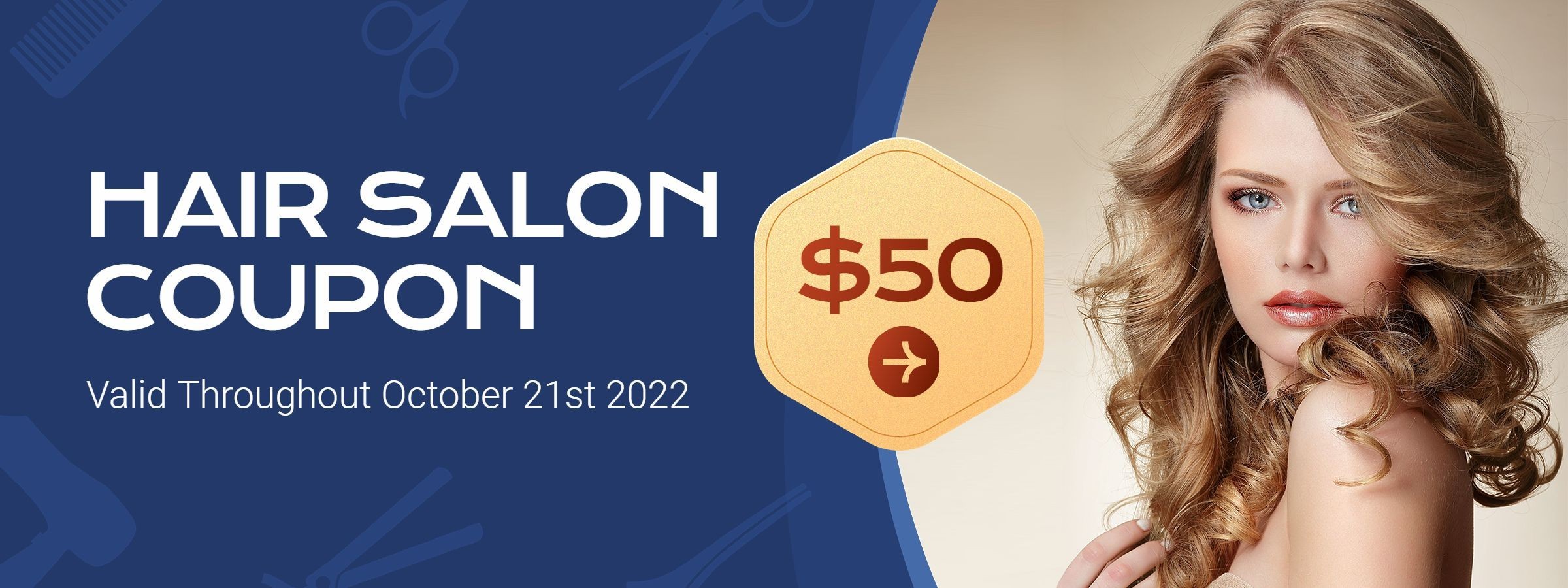 Fashion Gold Hexagon Frame Text Hair Salon Discount Coupon