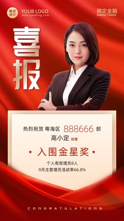 金融保险喜报销售业绩招聘表彰海报