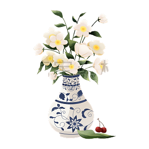 中国风-手绘植物花卉-花瓶