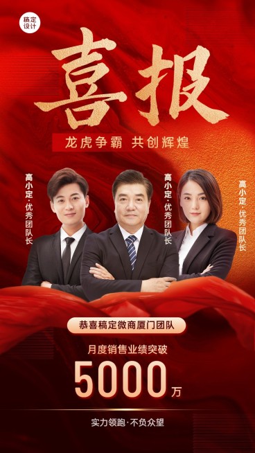 微商代理团队业绩表彰喜报多人手机海报预览效果