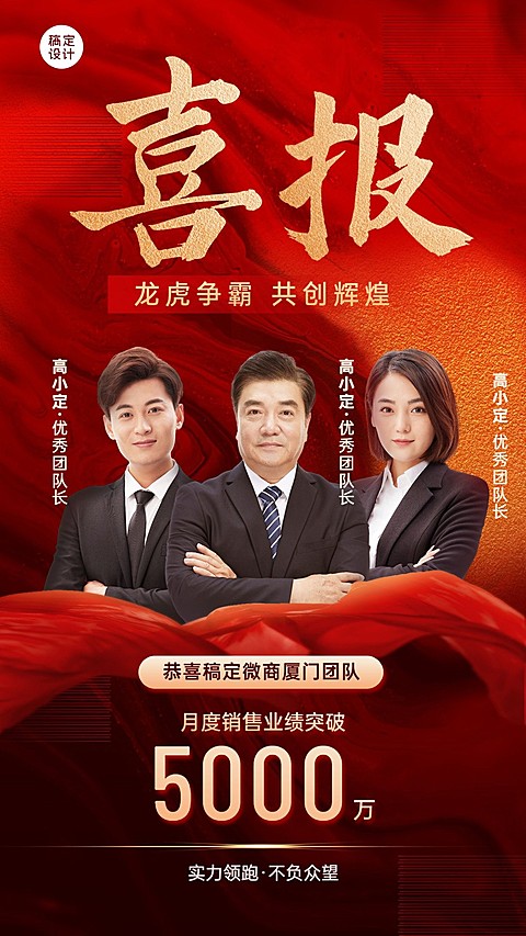微商代理团队业绩表彰喜报多人手机海报