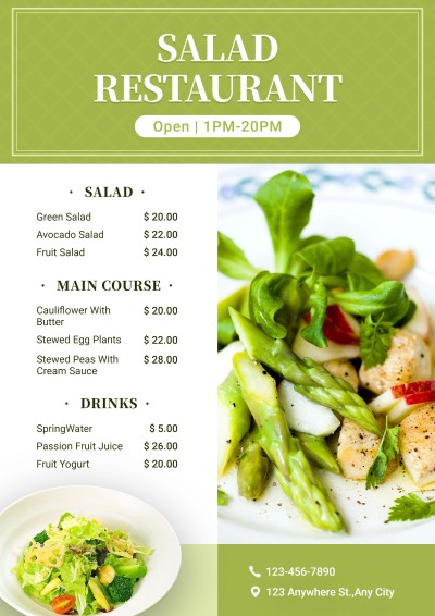 Fresh Green Rectangle Frame Healthy Light Food Restaurant Salad Menu