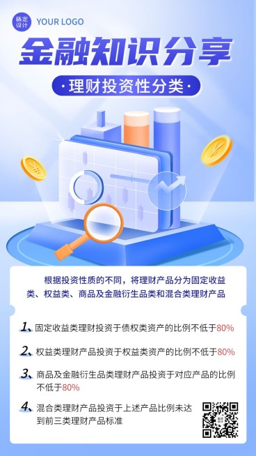 金融投资理财知识科普2.5D轻拟物手机海报预览效果