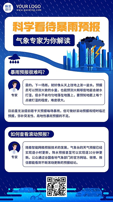 气象暴雨预报科普专家解读手机海报