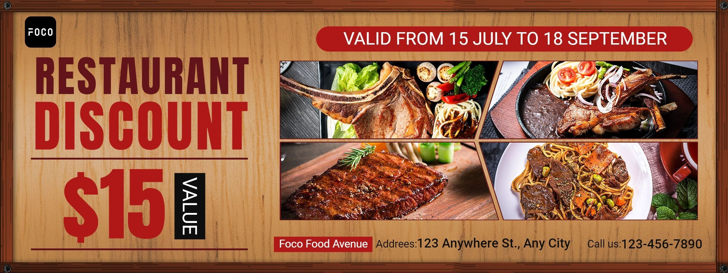 Retro Wood Pattern Background Restaurant Food Voucher Discount Coupon