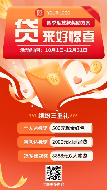 金融贷款季度方案活动宣传喜庆插画手机海报预览效果