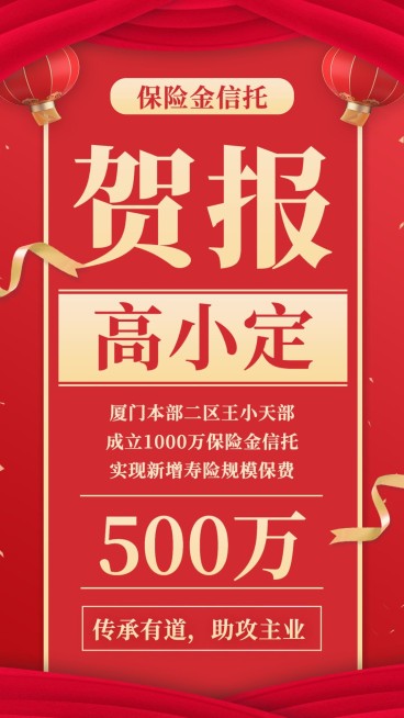 保险行业出单业绩喜报贺报红色大字预览效果