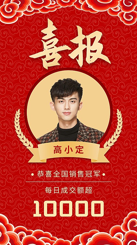 团队管理个人表彰中国风祥云喜报
