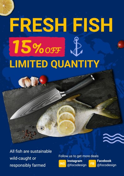 Fresh Fish Seafood Discount Promo Adverting Poster
