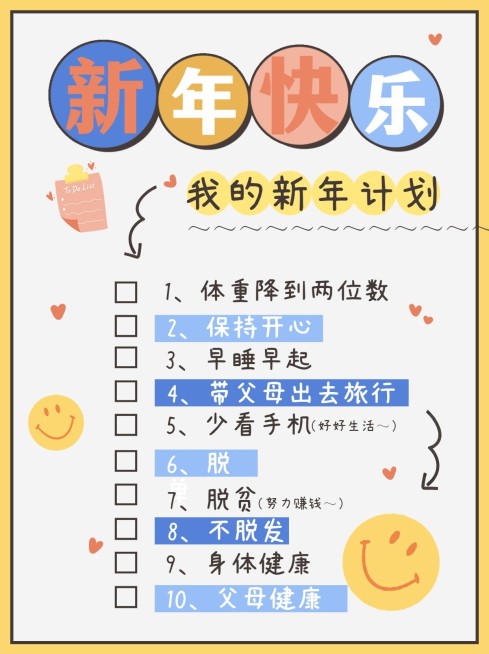 元旦新年愿望清单手帐风小红书配图预览效果