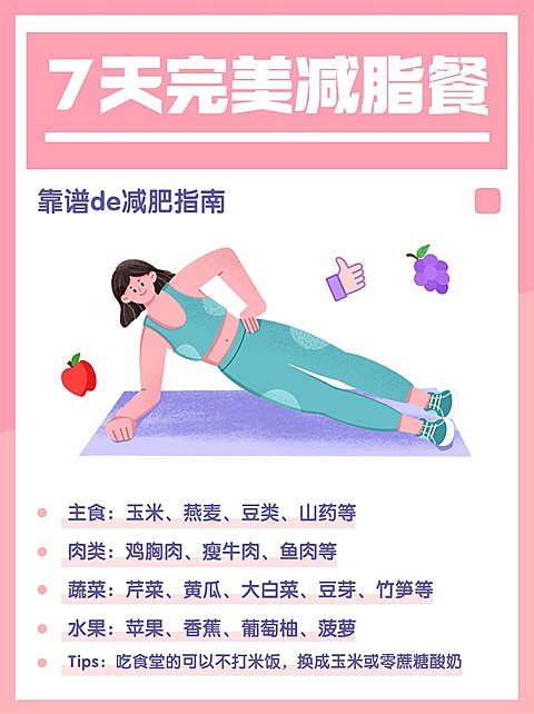 餐饮美食减脂餐攻略指南手绘风小红书配图