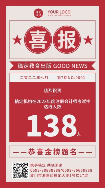 机构会计师达线喜报海报预览效果
