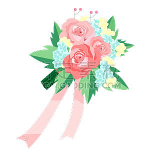 手绘风-婚礼人物元素贴纸-飘带花束
