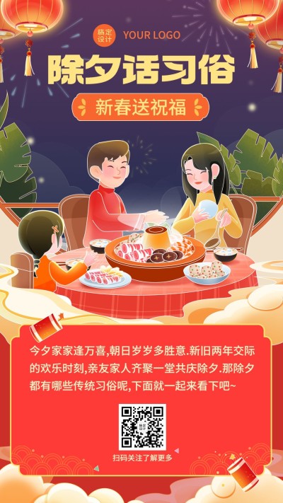 春节除夕节日习俗科普手机海报