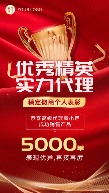 微商代理销售业绩表彰喜报喜庆风手机海报预览效果