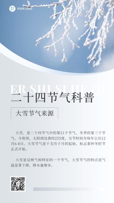 大雪节气科普简约实景手机海报预览效果