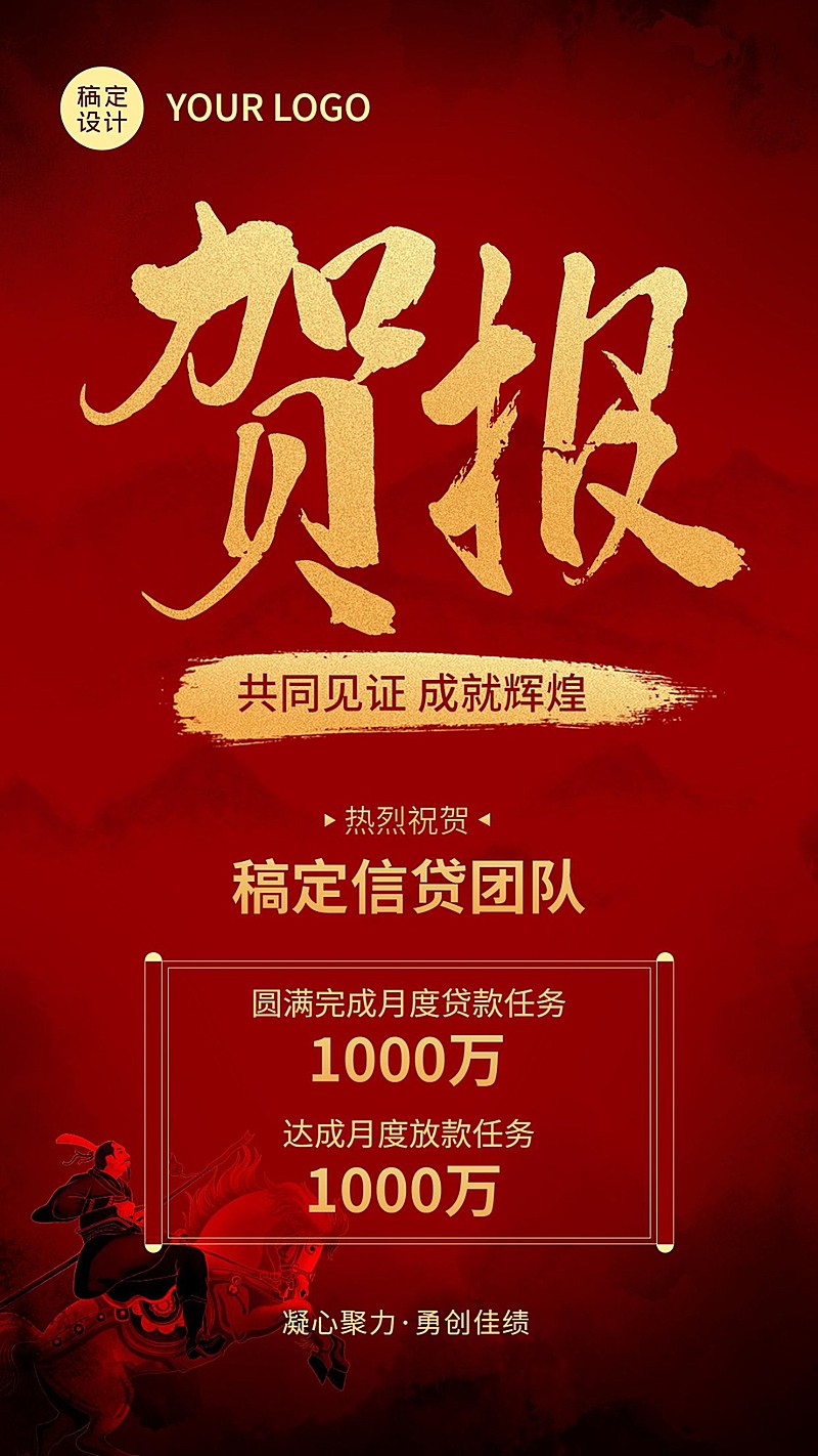 金融保险贷款放款业绩表彰喜报贺报喜庆大字手机海报