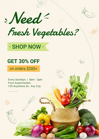 Fresh Vegetables Groceries Food Discount Sale Promo Advertising Poster