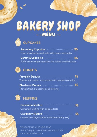 Bakery Shop Pastry Illustrations Dessert Menu